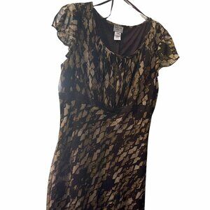 Dorby Maxi Dress Brown/Black Abstract Semi-Sheer Size 16 Boho